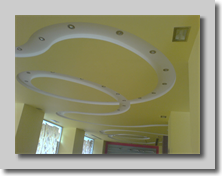 Ψευδοροφή απο γυψοσανίδα με εσοχή για σπότ σε σχήμα σαλίγκαρο